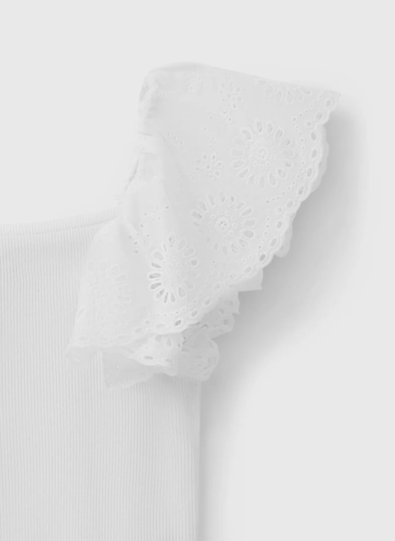 Matalan Girls White Broderie Frill Sleeve Top